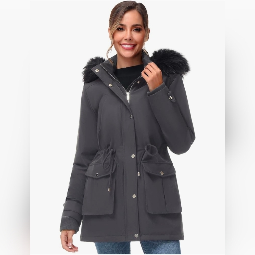Women's Gray Hooded Parka Coat
